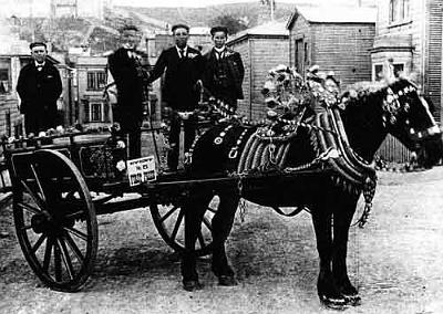12-HANIES_GROUP-fp-.jpg - Haines Horse and Cart on the corner of Devon Street 
and Essex Street, Aro Valley, Wellington taken
around 1900