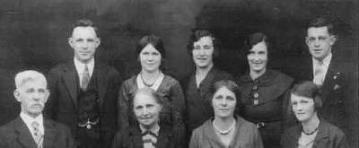 14-HUNTER_Group-20060920.jpg - Clifford Lorrie Hunter's Family Back Row L to R:
Clifford Lorrie Hunter RIN-4281, Ruby Mabel Hunter
RIN-1727, Rene Edith Hunter RIN-1725, Alma Minnie
Hunter RIN-1726, Hedley Gordon Hunter RIN-1728, Front
Row L to R: Gordon MacKay Hunter RIN-1714, Edith
Constance Hunter nee Andrews RIN-1715, "Milly" Amelia
Eliza Andrews RIN-1722, Amy Constance Hunter RIN-1723