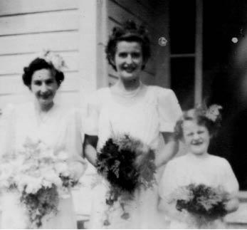 25-MILLER_Group.jpg - L to R Jean Venables nee Miller Hazel Bell (not
related) Judith Stewart taken 3 Feb 1945 at Jean
Venables nee Miller wedding